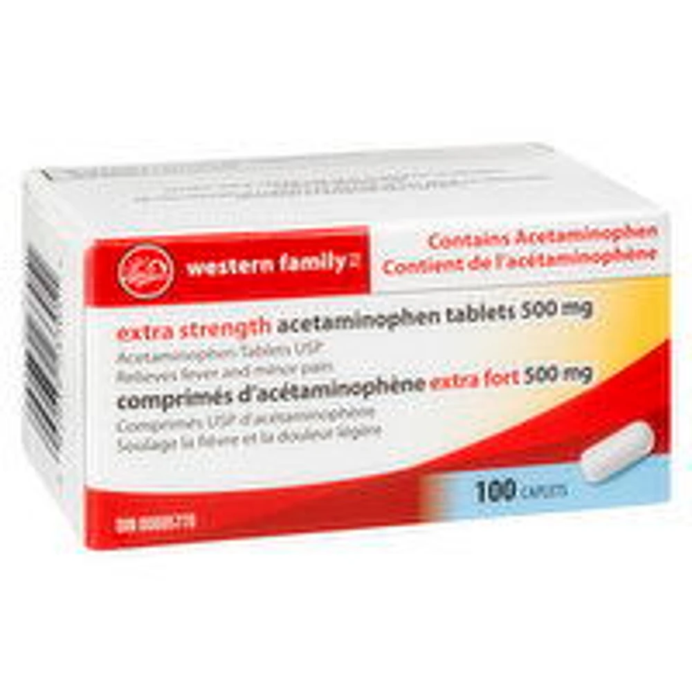 Western Family - Extra Strength Acetaminophen Tablets 500mg, 100 Each
