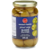 Western Family - Pitted Large Queen Olives, 375 Millilitre