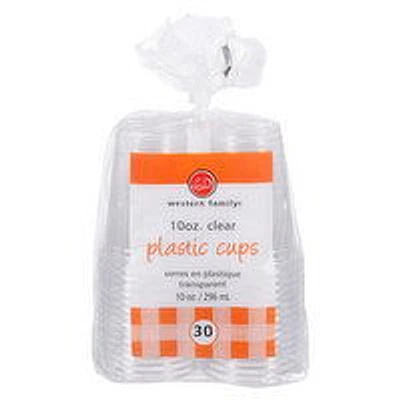 Western Family - Clear Plastic Cups - 10oz, 30 Each