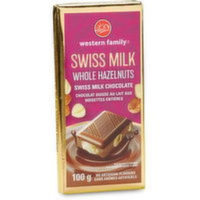 Western Family - Swiss Milk Chocolate Bar with Whole Hazelnuts, 100 Gram