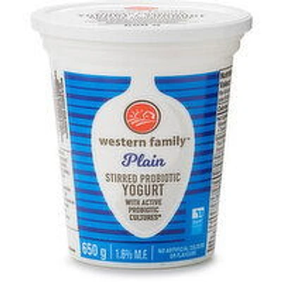Western Family - Plain Stirred Probiotic Yogurt 1.6% M.F., 650 Gram