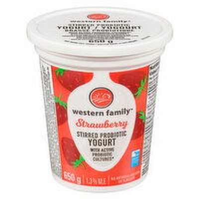 Western Family - Stirred Probiotic Yogurt Strawberry, 1.3% M.F., 650 Gram