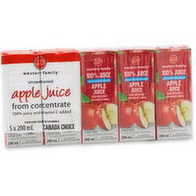 Western Family - Apple Juice, Unsweetened, 200 Millilitre