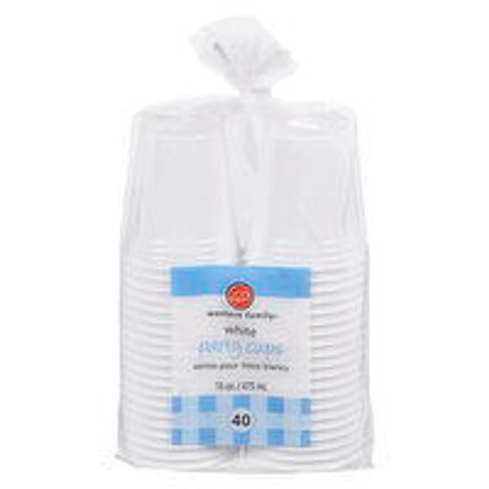 Western Family - White Party Cups Plastic 16oz, 40 Each