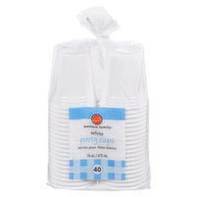 Western Family - White Party Cups Plastic 16oz, 40 Each