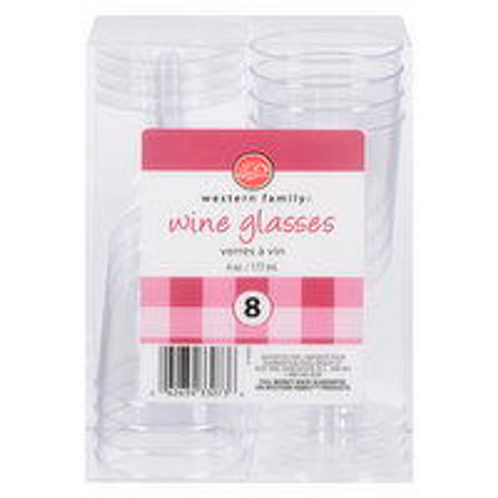 Western Family - Wine Glasses Plastic 6oz, 8 Each