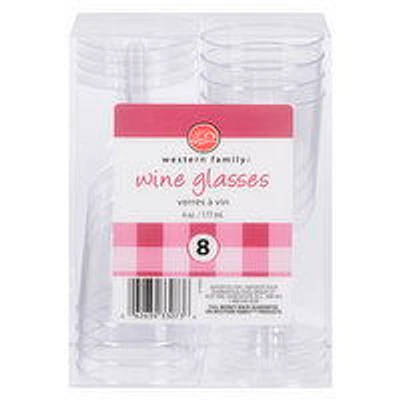 Western Family - Wine Glasses Plastic 6oz, 8 Each