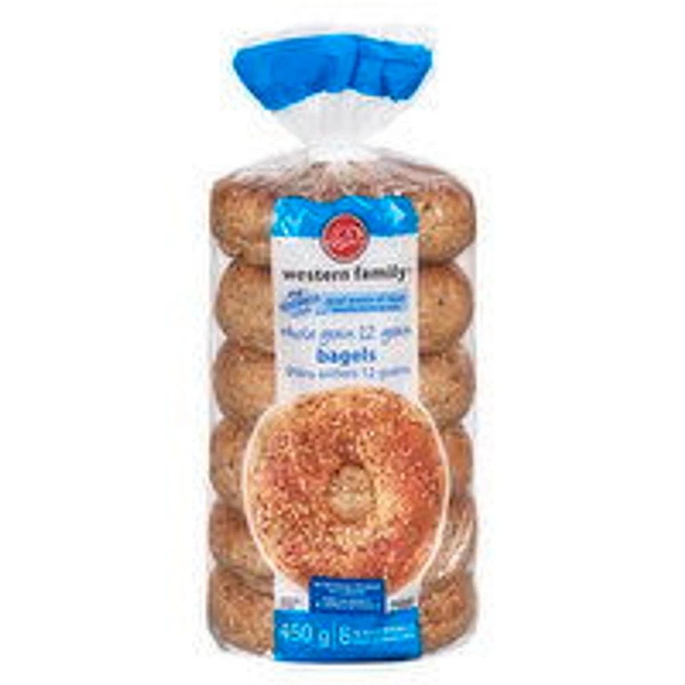 Western Family - Whole 12 Grain Bagels, 6 Pack, 1 Each