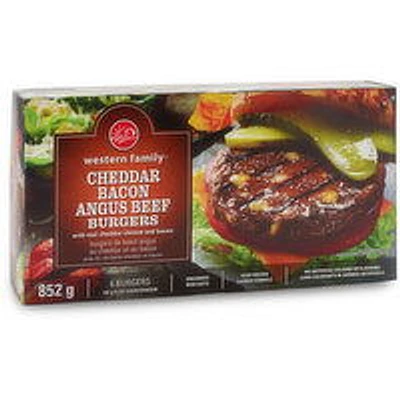 Western Family - Cheddar & Bacon Angus Beef Burgers, 6 Each