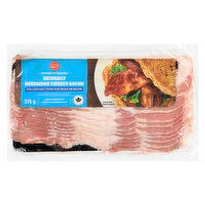 Western Family - Naturally Hardwood Smoked Bacon - 43% Less Salt, Sliced, 375 Gram