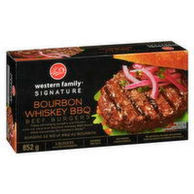 Western Family - Signature Bourbon Whiskey BBQ Beef Burgers, 6 Each