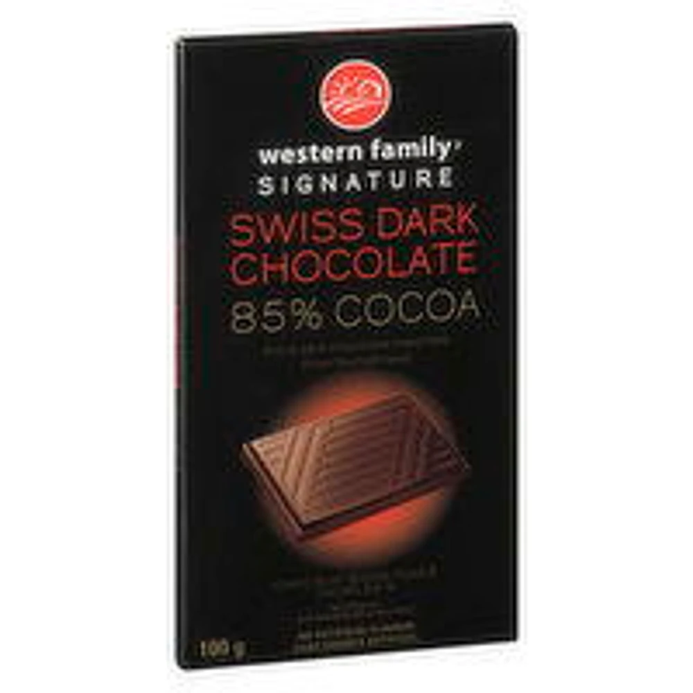 Western Family - Swiss Dark Chocolate Bar 85% Cocoa, 100 Gram