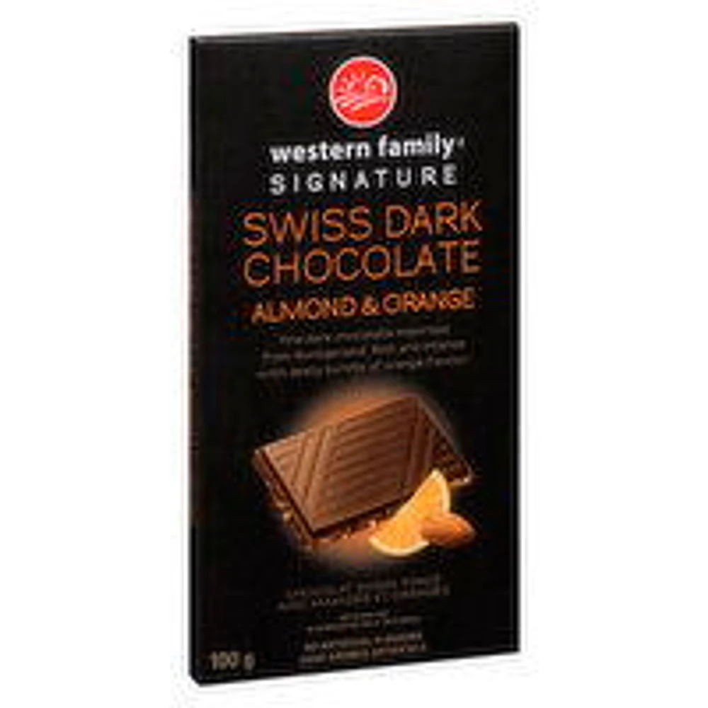 Western Family - Swiss Dark Chocolate Bar Orange & Almonds, 100 Gram