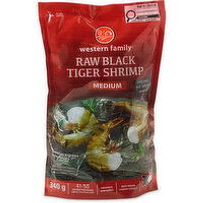 Western Family - Raw Black Tiger Medium Prawns, 340 Gram