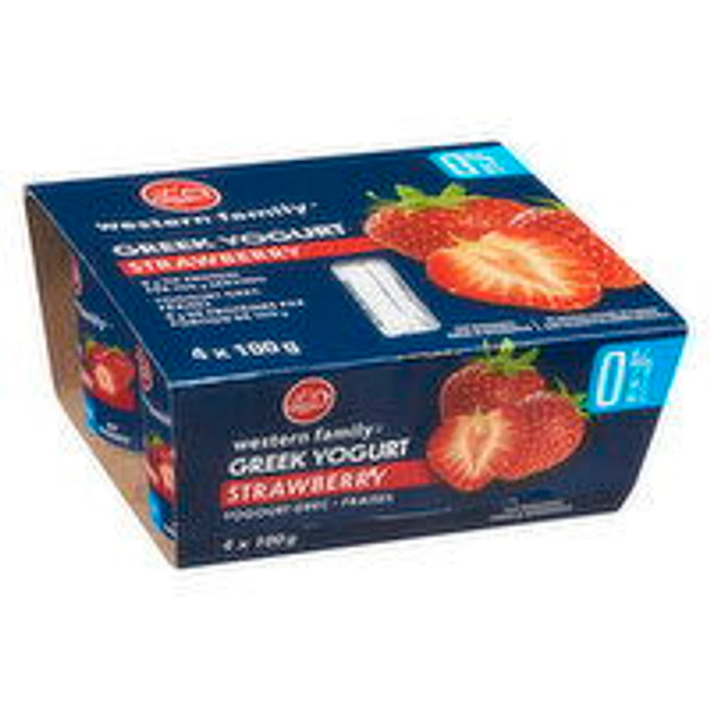 Western Family - Greek Yogurt Strawberry, 0% M.F., 4 Each