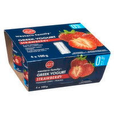 Western Family - Greek Yogurt Strawberry, 0% M.F., 4 Each