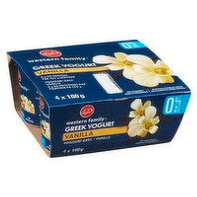 Western Family - Greek Yogurt Vanilla, 0% M.F., 4 Each