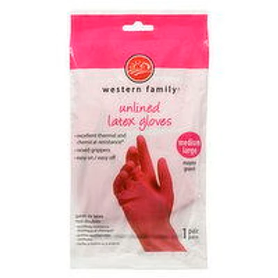 Western Family - Unlined Latex Gloves - Medium/Large, 1 Each