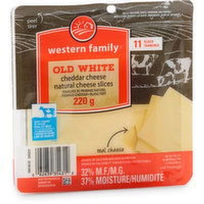 Western Family - Old White Cheddar Cheese Slices, 220 Gram