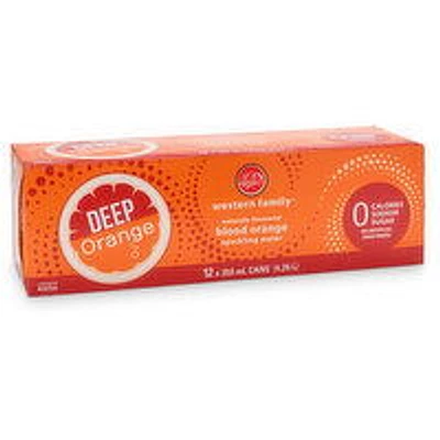 Western Family - Deep Orange Sparkling Water, 355mL Cans, 12 Each