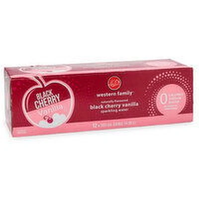 Western Family - Black Cherry Vanilla Sparkling Water, 355mL Cans, 12 Each