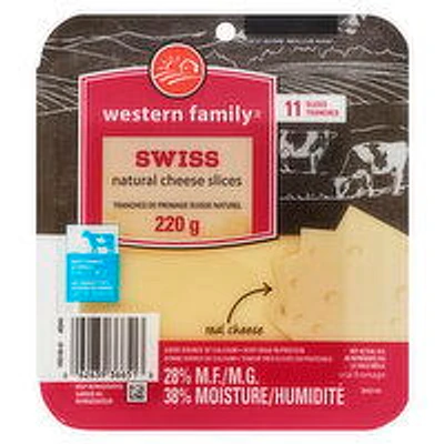 Western Family - Natural Cheese Slices, Swiss, 220 Gram