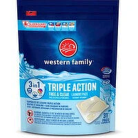 Western Family - Triple Action Laundry Detergent Pacs Free & Clear, 31 Each