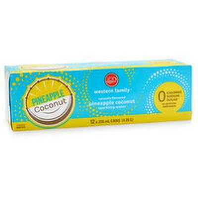 Western Family - Sparkling Water Pineapple Coconut, 355mL Cans, 12 Each