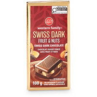Western Family - Dark Chocolate Bar,  Fruit and Nut, 100 Gram
