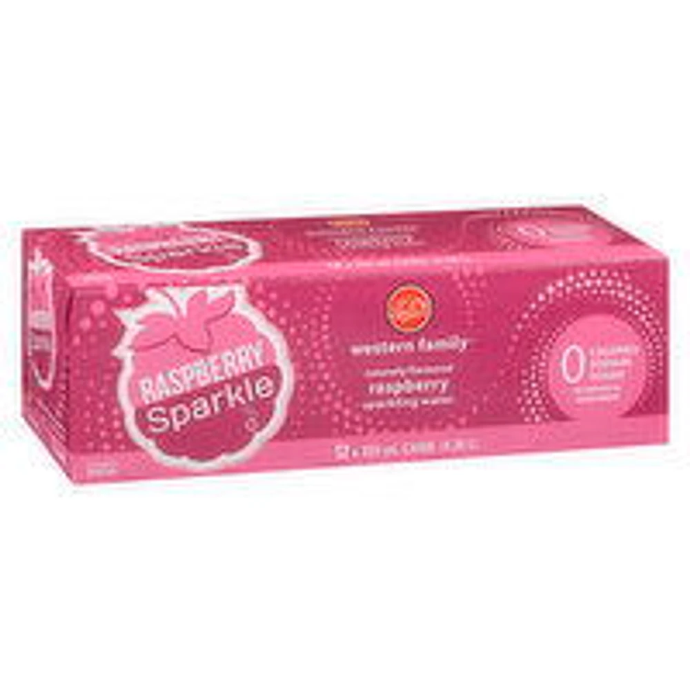 Western Family - Raspberry Sparkling Water, 355mL Cans, 12 Each