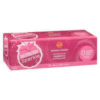 Western Family - Raspberry Sparkling Water, 355mL Cans, 12 Each