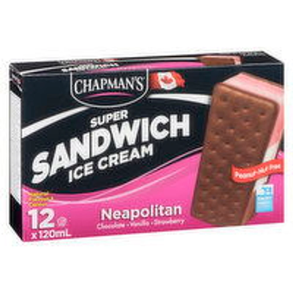 Chapman's - Super Sandwich Ice Cream Neopolitan, 12 Each