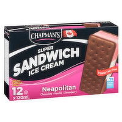 Chapman's - Super Sandwich Ice Cream Neopolitan, 12 Each