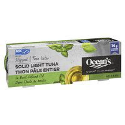 Ocean's - Solid Light Tuna in Basil Infused Oil, 3 Each