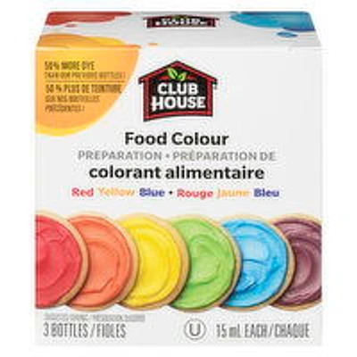 Club House - Food Color Preparation, 3 Bottles: Red Yello Blue, 44.36 Millilitre