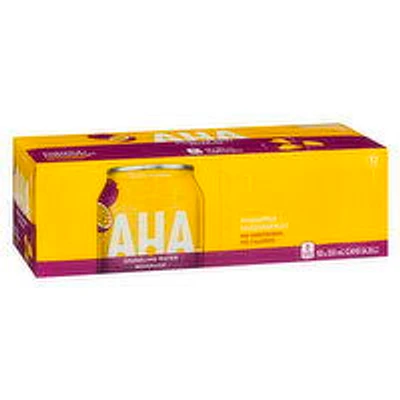 AHA - Sparkling Water Beverage, Pineapple + Passionfruit, 355mL Cans, 12 Each