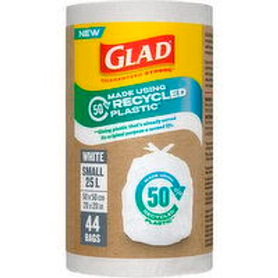 Glad - White Small 50% Recycled Plastic Garbage Bags, 44 Each