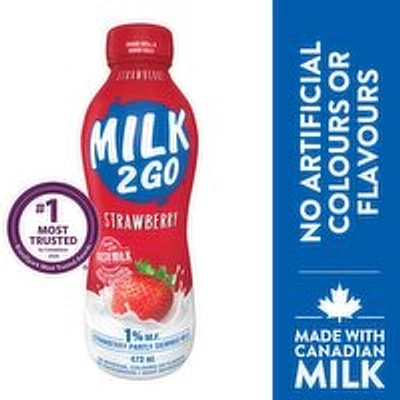 MILK 2 GO - 1% Strawberry Partly Skimmed Milk, 473 Millilitre