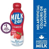 MILK 2 GO - 1% Strawberry Partly Skimmed Milk, 473 Millilitre