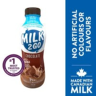 MILK 2 GO - 1% Chocolate Reduced Sugar Partly Skimmed Milk, 473 Millilitre