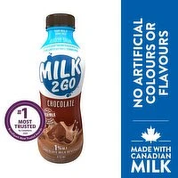 MILK 2 GO - 1% Chocolate Reduced Sugar Partly Skimmed Milk, 473 Millilitre