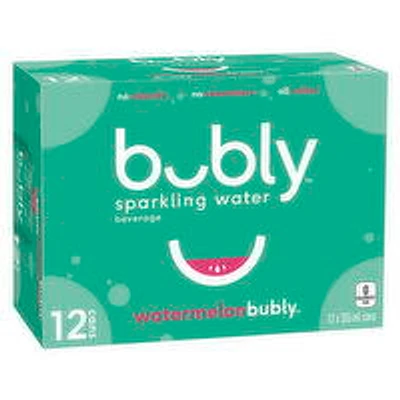 Bubly - Sparkling Water Beverage, Watermelon, 355mL Cans, 12 Each