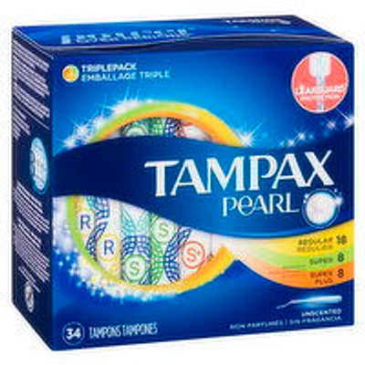 Tampax - Pearl Tampons Triple Pack Regular/Super/Super Plus Unscented, 34 Each