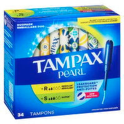 Tampax - Pearl Duo Pack Reg/Super Unscented Tampons, 34 Each