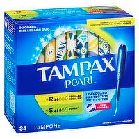 Tampax - Pearl Duo Pack Reg/Super Unscented Tampons, 34 Each