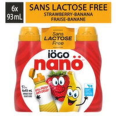 IOGO - Drinkable Strawberry-Banana Lactose-Free Yogurt 1%, 93 Millilitre