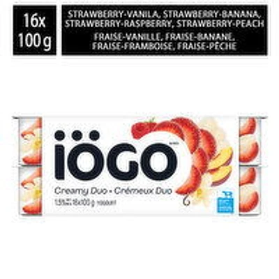 IOGO - Strawberry Duos Banana, Peach, Raspberry, Vanilla Yogurt Cups 1.5%, 16 Each