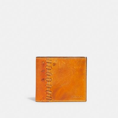 Double Billfold Wallet In Upcycled Baseball Glove Leather