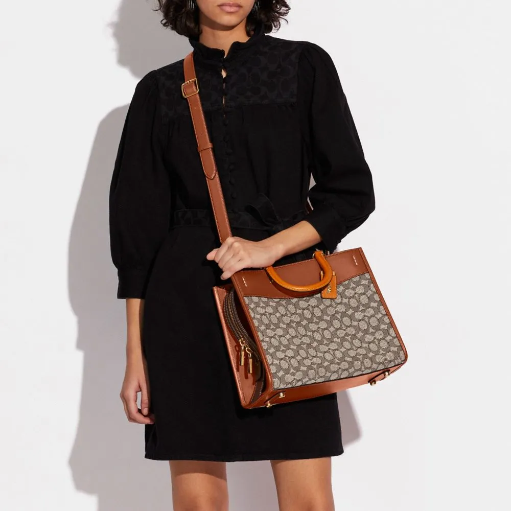 Coach Rogue 25 Signature Jacquard Satchel - Coca Brown