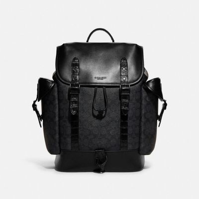 Hitch Backpack In Signature Canvas With Crocodile Detail
